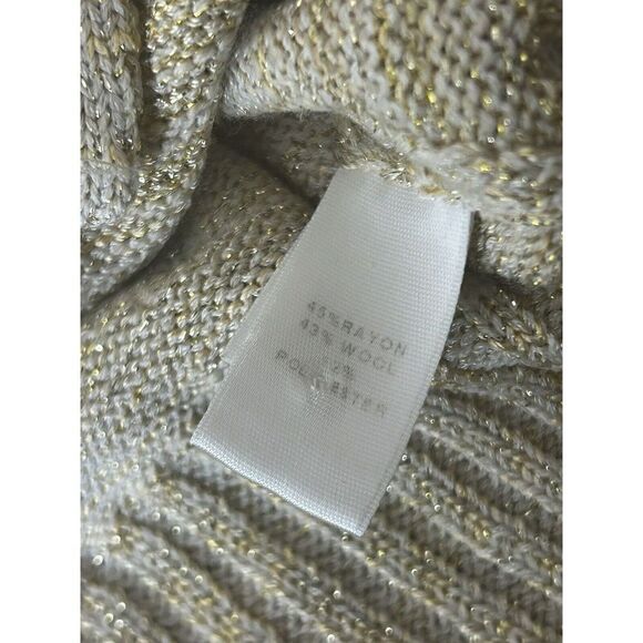 St. John Knitted Button Down Wool Beige Gold Metallic Sweater Cardigan Sz M - Picture 7 of 8